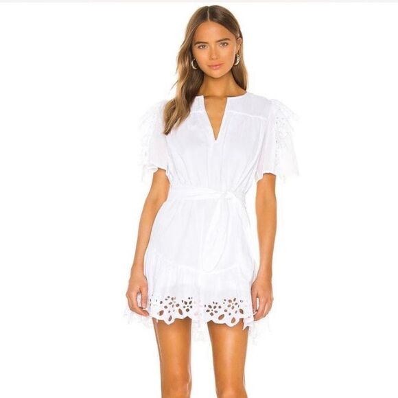 Joie Dresses & Skirts - Joie White  Eyelet Embroidered Safia Babydoll Mini Dress Women's Size XS